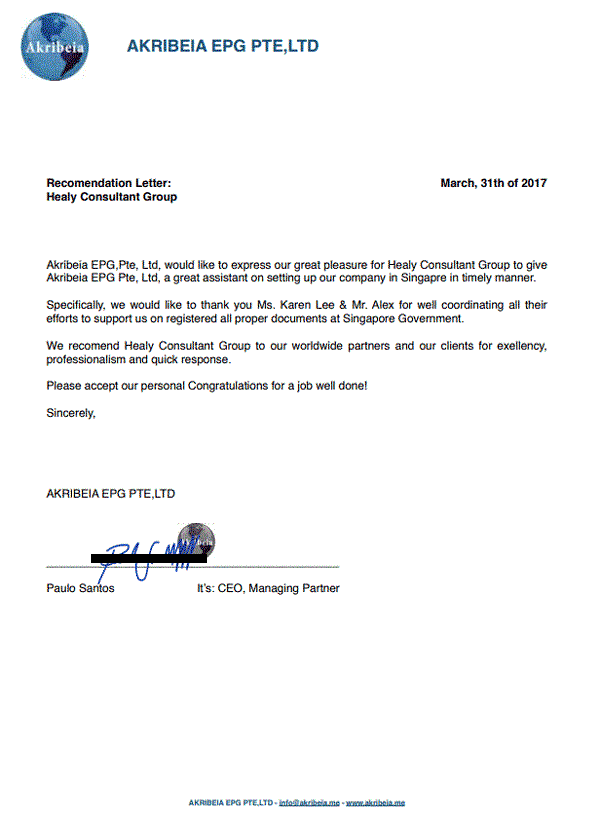 reference letter from Akribeia EPG Pte. Ltd.