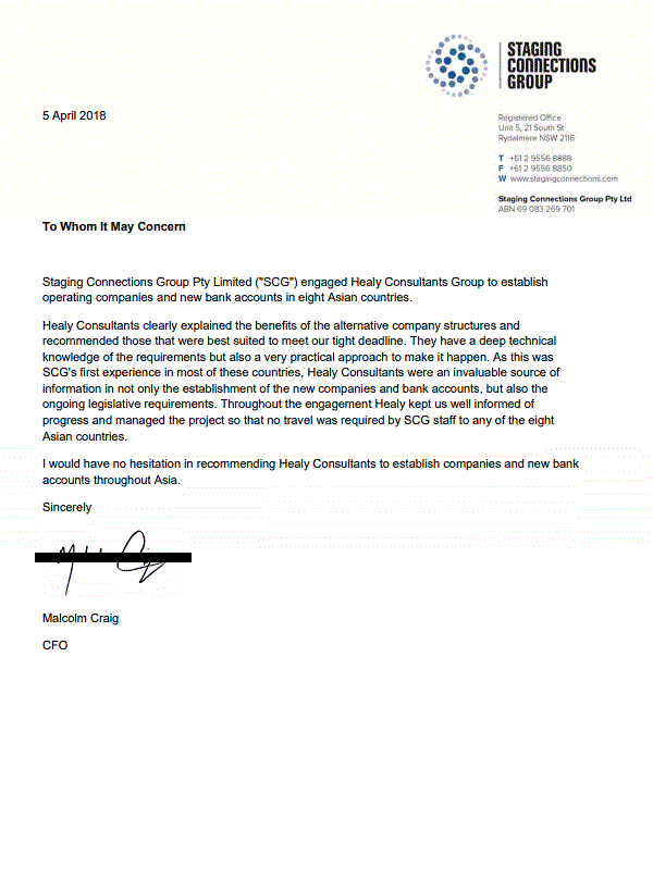 reference letter from Staging Connections Group (SCG)