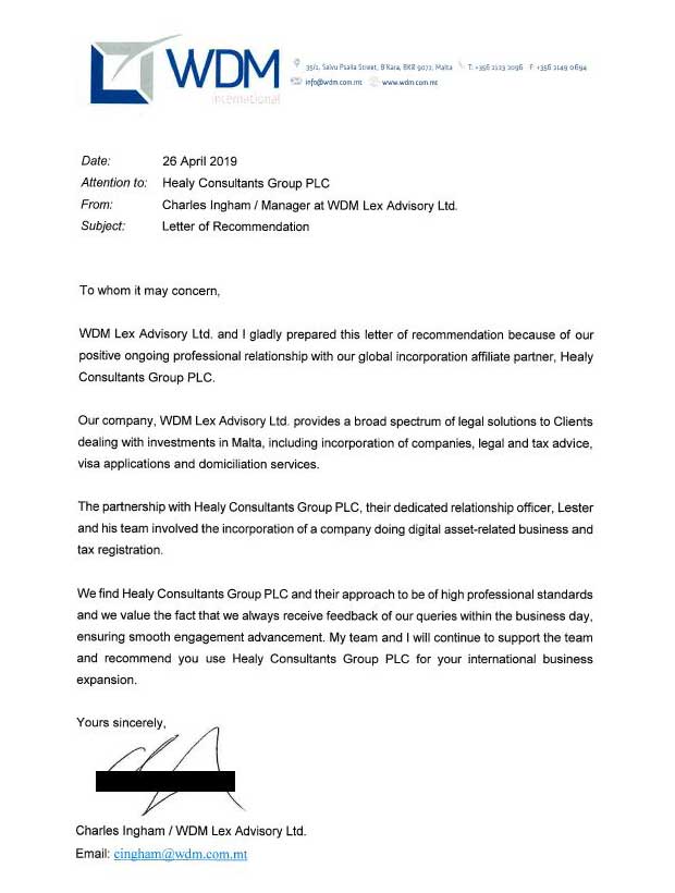 reference letter from WDM International