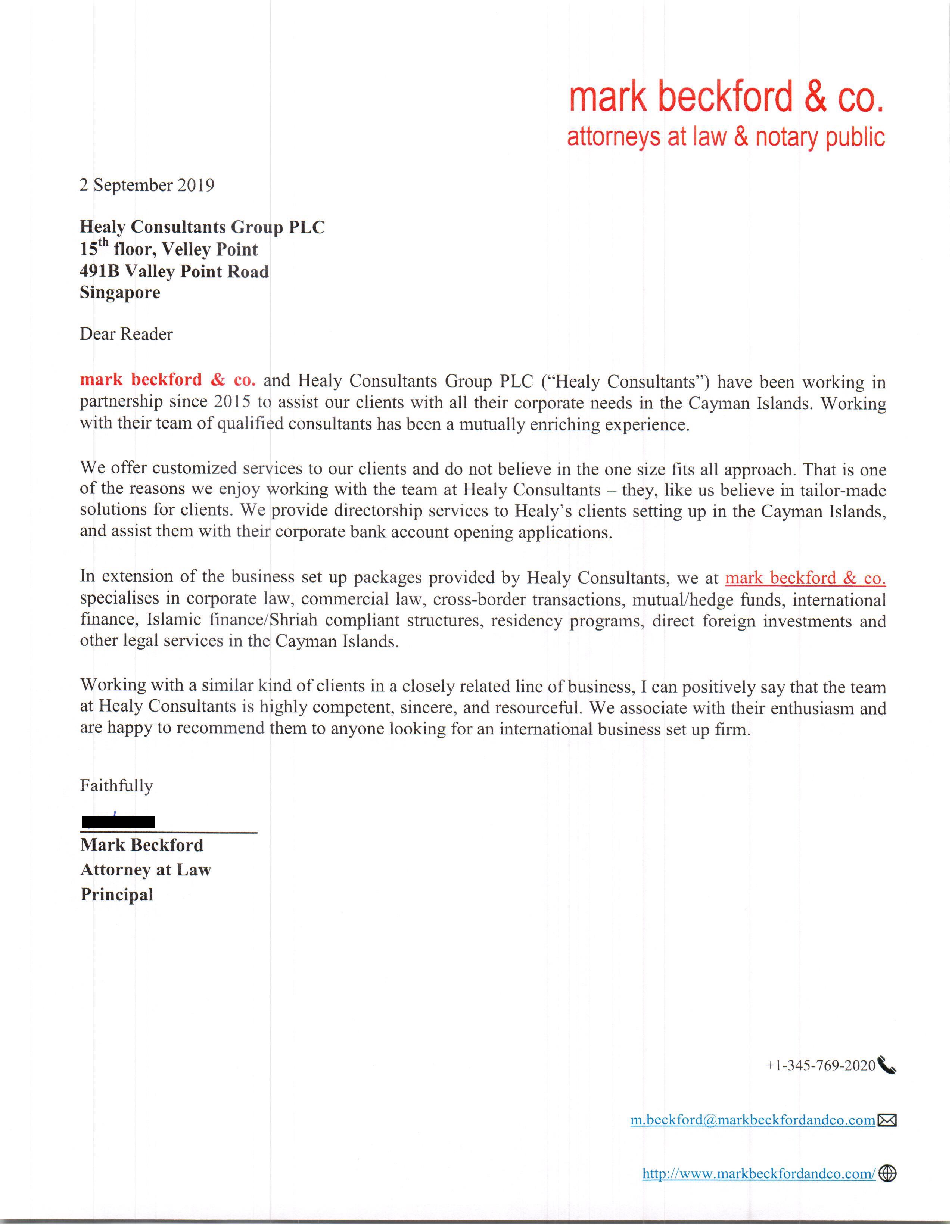 reference letter from mark beckford & co.