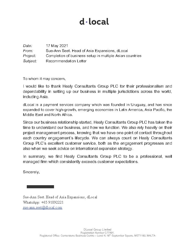 reference letter from DLocal