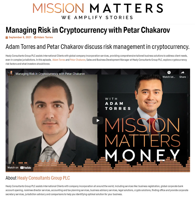 Podcast interview with Petar from Healy Consultants with Mission matters